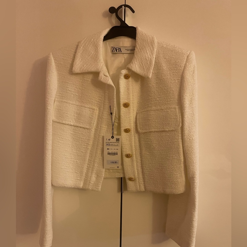 NWT ZARA Textured Cropped White Blazer
